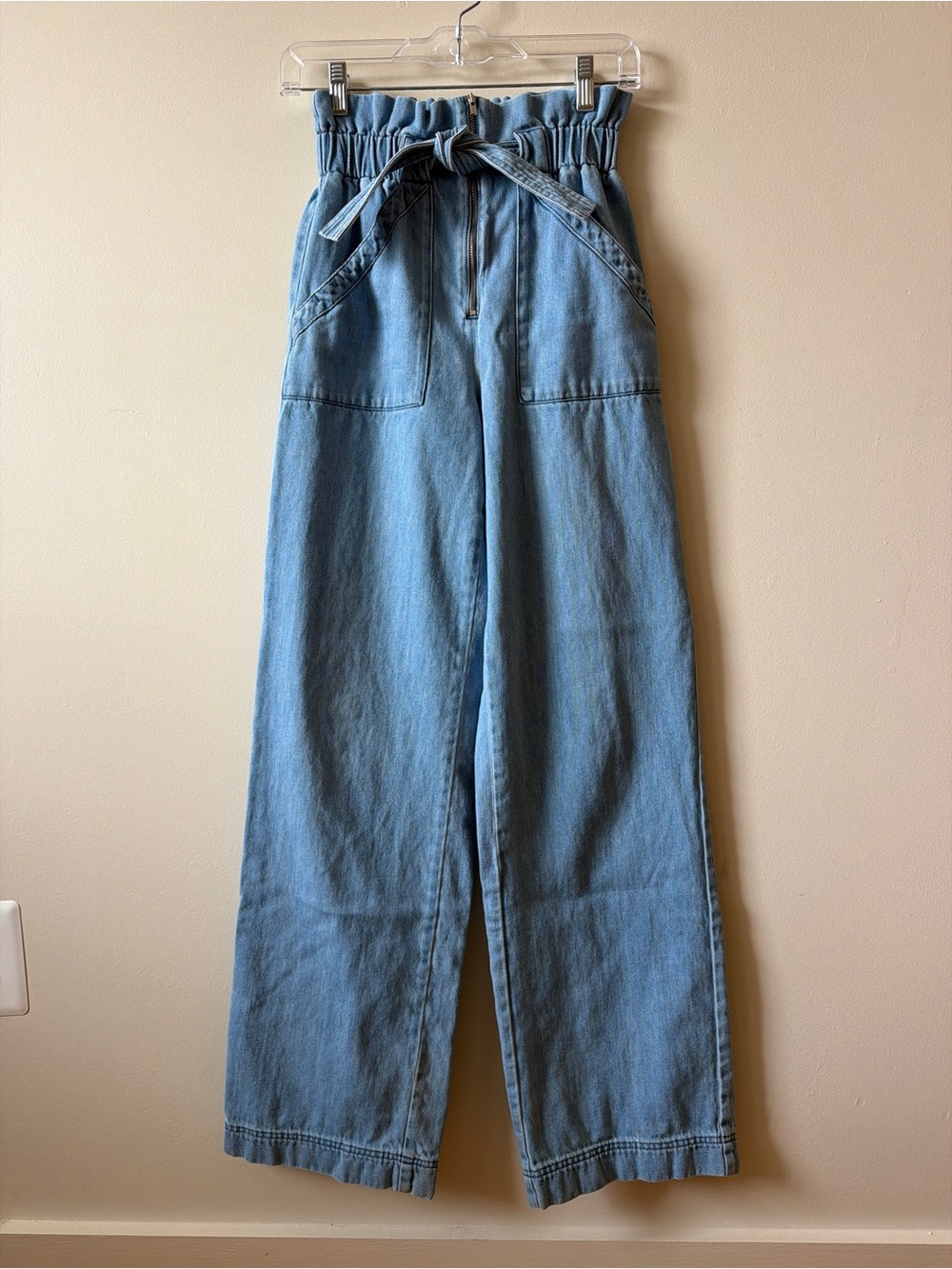 Sezane Anthon Bleached Trouser High Waisted Paperbag Waist Size 36